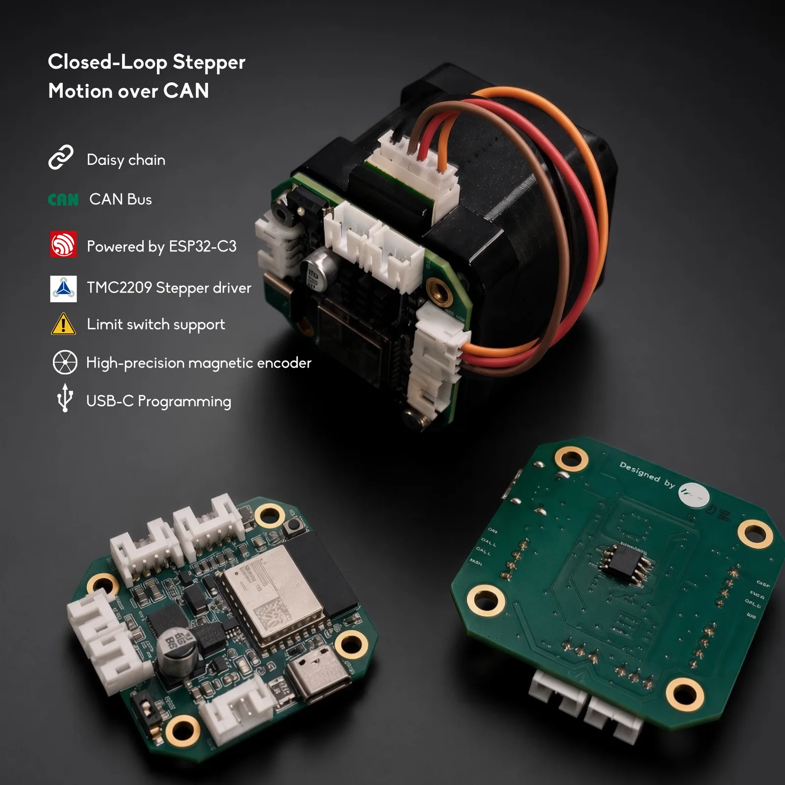 NEMA17 Closed Loop CAN Adapter Board for closed-loop stepper motor control