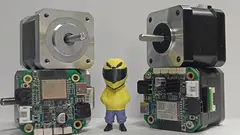 Two NEMA17 Closed Loop CAN Adapter Boards mounted on NEMA 17 stepper motors