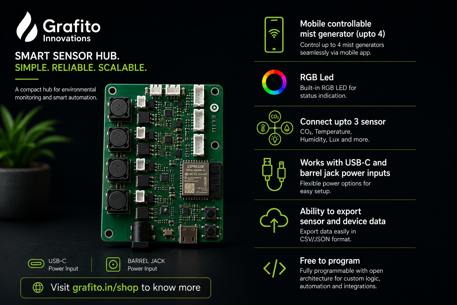 Grafito IoT Controlled Mist Generator for nursery and greenhouse humidity control